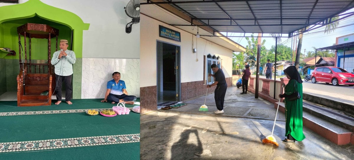 Navigasi Iman Edisi Khusus, Kolaborasi Pemerintah Kecamatan Dan Polsek Telaga Biru  Bersih - Bersih Masjid.